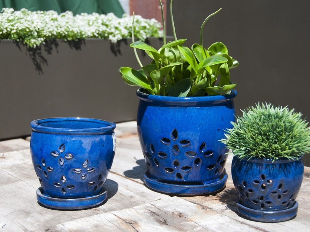 [PY-O5079FBL-A-C4] HILO ORCHID POT, FALLING BLUE, 7.5" X 6", (SOLD BY CASE OF 4)