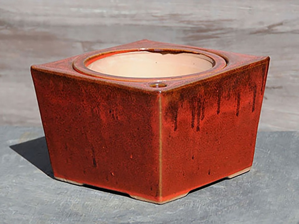 [PY-S1355TRD-C-C6] SQUARE SW POT, TROPICAL RED, SIZE C 5.0"x4.0" (SOLD IN CASE OF 6)