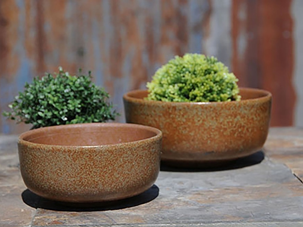[PY-T1407RKC-S2-C2] SUCCULENT BOWL, RAKU CLAY, SET OF 2 - 7.0" X 3.5", 6.0" X 3.0" (SELL BY CASE OF 2)