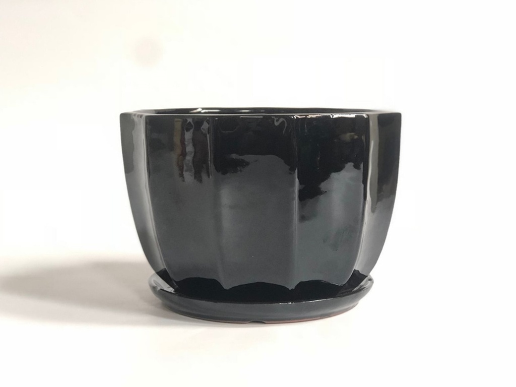 [PY-T1700BLK-A-C2] CLAMSHELL PLANTER WITH ATTACHED SAUCER, BLACK, A SIZE, 10.5"X7.0" (SOLD IN CASE OF 2)