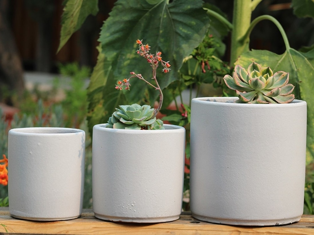 [PY-T5175RWH-S3] BEGONIA PLANTER, ROCK WHITE ,SET OF 3 - 8.5"X8.5",6.5"X6.5",5.5X5.5,