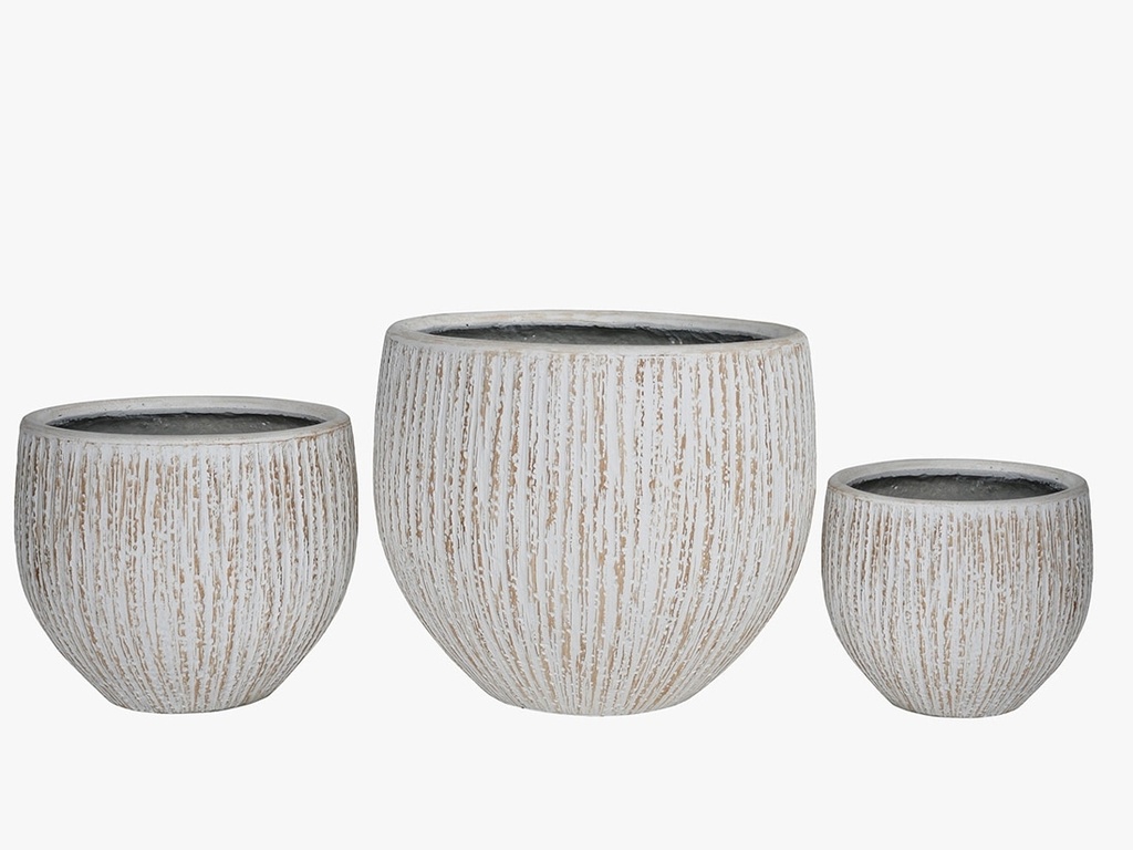 [FC-1101VWW-S3] RIDGE STONE PLANTER, VINTAGE WHITE WASHED, SET OF 3- 21.0"X17.5", 15.5"X13.5", 12.5"X10.5"