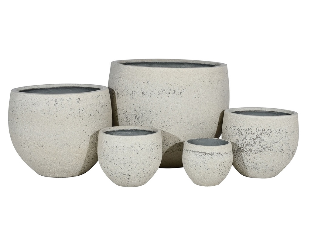 [FC-1104INS-S5] RUSTIC SPHERE PLANTER, IVORY NATURAL STONE, SET OF 5- 27.0"X22.5", 21.0"X17.5", 15.5"X13.5", 12.5"X10.5", 10.0"X8.5"