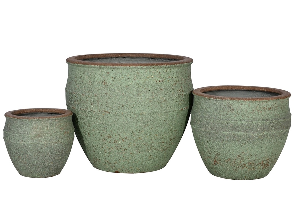 [FC-1200GLS-S3] BASIN PLANTERS, GREEN LIME STONE, SET OF 3- 21.0"X17.5", 16.0"X13.0", 11.0"X9.5"