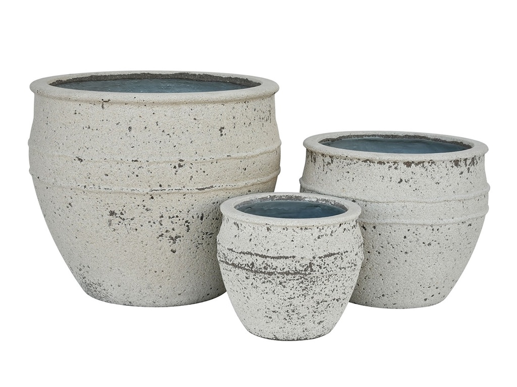 [FC-1200INS-S3] BASIN PLANTERS, IVORY NATURAL STONE, SET OF 3- 21.0"X17.5", 16.0"X13.0", 11.0"X9.5"