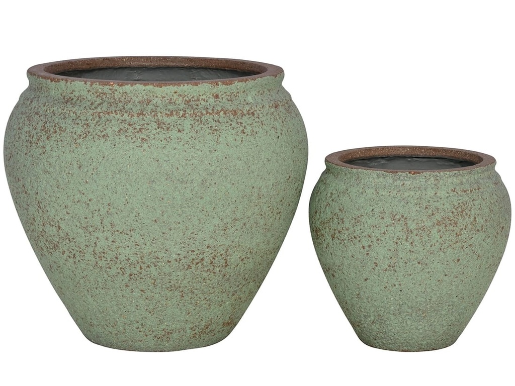 [FC-1201GLS-S2] COLOSSAL PLANTER, GREEN LIME STONE, SET OF 2- 21.5"X19.0", 14.0"X13.0"