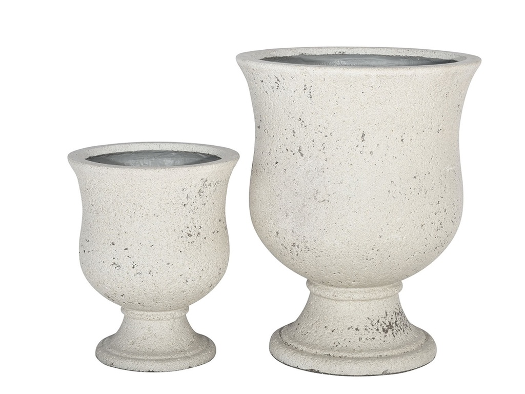 [FC-1205INS-S2] STONE URN PLANTER, IVORY NATURAL STONE, SET OF 2- 21.5"X27.0", 15.0"X18.0"