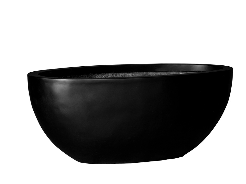 LOW OVAL PLANTER, BLACK POLY POLY FIBERS, SET OF 2-  25.5"X12.0"X10.0", 20.0"X9.0"X7.0"