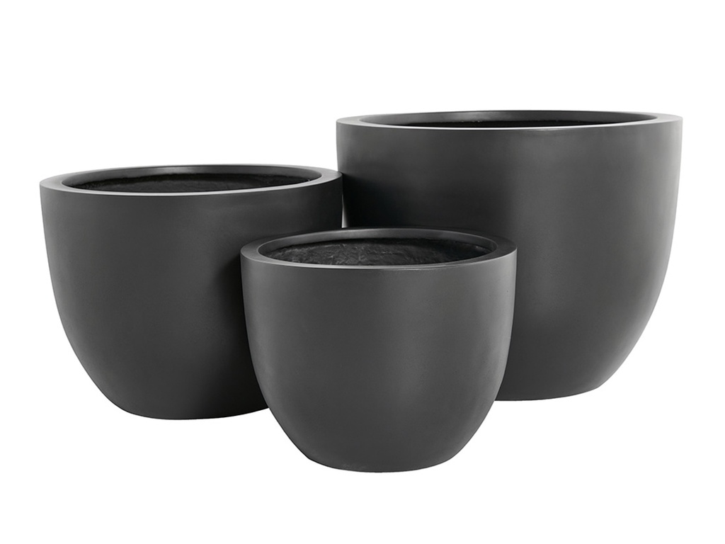 DEEP BOWL PLANTER,  BLACK POLY FIBER, SET OF 3-   27.5"x23.5", 19.5"x17.5", 15.5"x14"