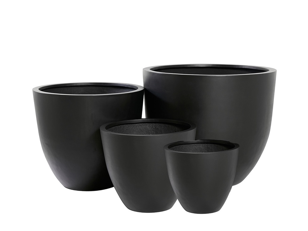 DEEP BOWL PLANTER, BLACK POLY FIBER, SET OF 4- 35.5"x31.5", 27.5"x23.5", 19.5"x17.5", 15.5"x14"