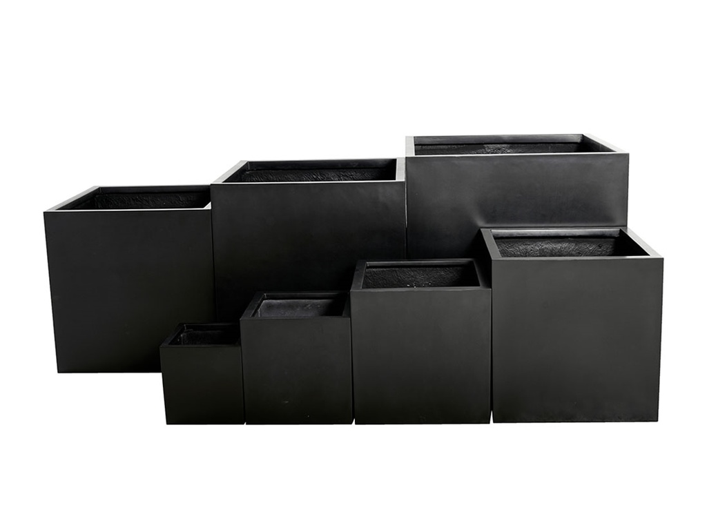 CUBE PLANTER BLACK POLY FIBER, SET OF 4- 23.5"x23.5", 19.5"x19.5", 15.5"x15.5", 12"x12"