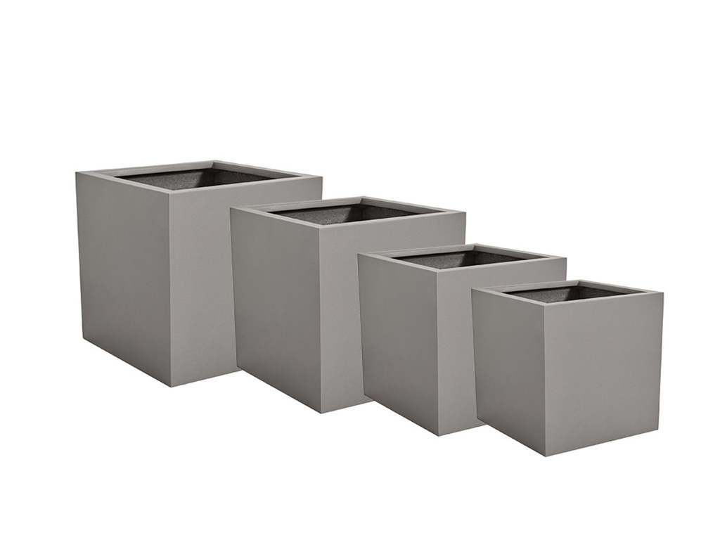 CUBE PLANTER DARK GRAY POLY FIBER  SET OF 4- 23.5"x23.5", 19.5"x19.5", 15.5"x15.5", 12"x12"