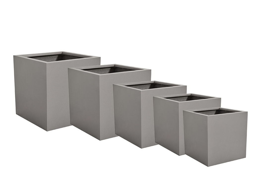 CUBE PLANTER DARK GRAY POLY FIBER, SET OF 5-  27.5"x27.5", 23.5"x23.5", 19.5"x19.5", 15.5"x15.5", 12"x12"