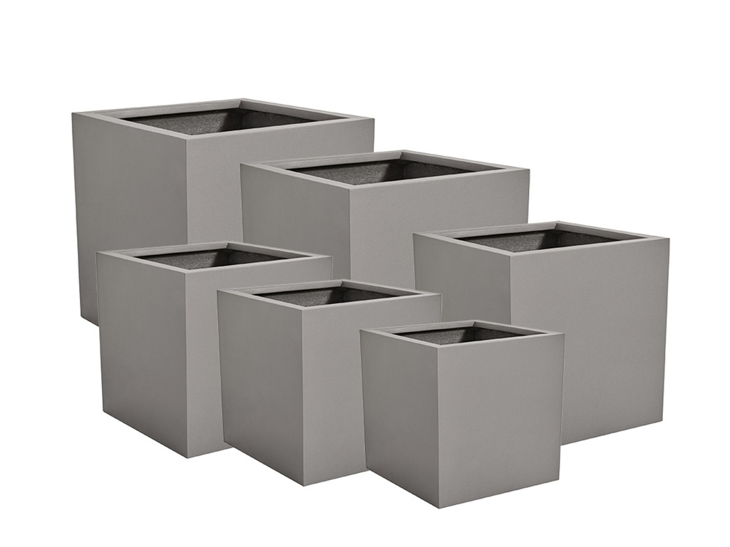 CUBE PLANTER DARK GRAY POLY FIBER, SET OF 6- 31.5"x31.5", 27.5"x27.5", 23.5"x23.5", 19.5"x19.5", 15.5"x15.5", 12"x12"