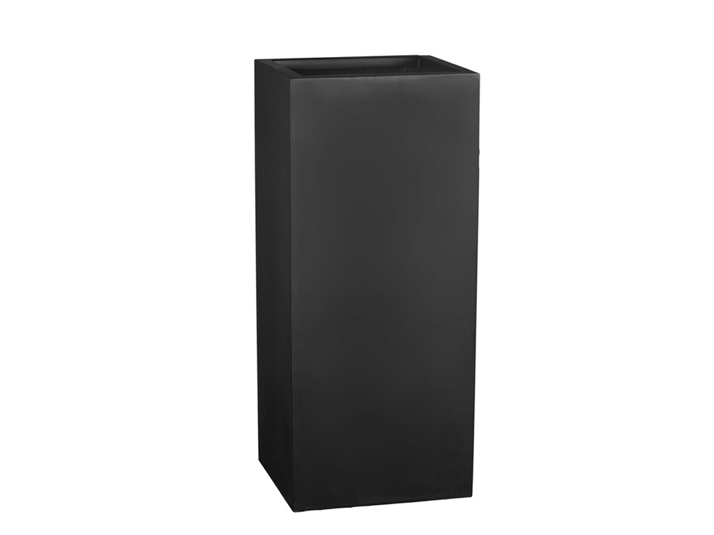 TALL SQUARE PLANTER BLACK POLY FIBER, SET OF 2- 15"x15"x31.5" 12"x12"x27" (AB)