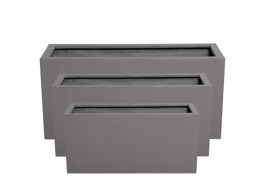 RECTANGULAR BOX PLANTER  DARK GREY POLY FIBERS, SET OF 3- 39.5"x15.5"x19.5", 31.5"x12"x15.5", 23.5"x10"x12"