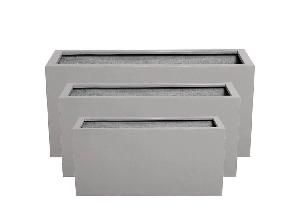 RECTANGULAR BOX PLANTER  LIGHT GREY POLY  FIBERS, SET OF 3-  39.5"x15.5"x19.5", 31.5"x12"x15.5", 23.5"x10"x12"