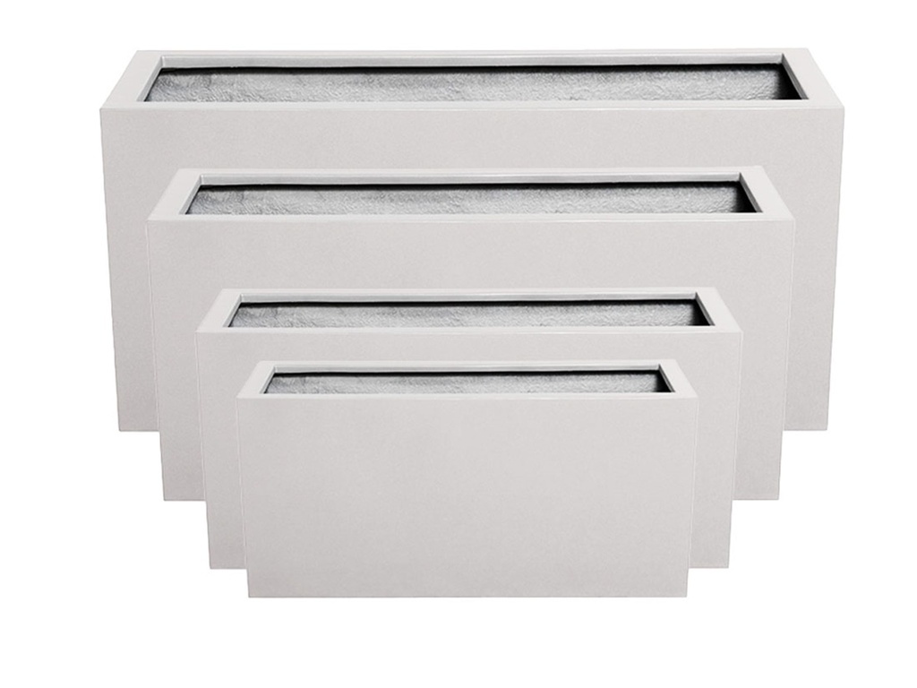 RECTANGULAR BOX PLANTER WHITE POLY FIBERS, SET OF 4-  47"x19.5"x21.5", 39.5"x15.5"x19.5", 31.5"x12"x15.5", 23.5"x10"x12"