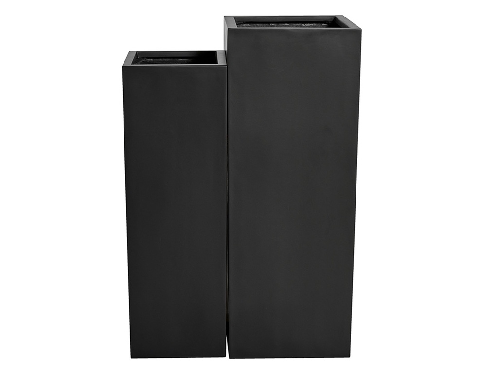 TALL SQUARE PLANTER BLACK POLY POLY FIBERS, SET OF 2- 15"x15"39.5" 12"x12"x35.5" (AB)