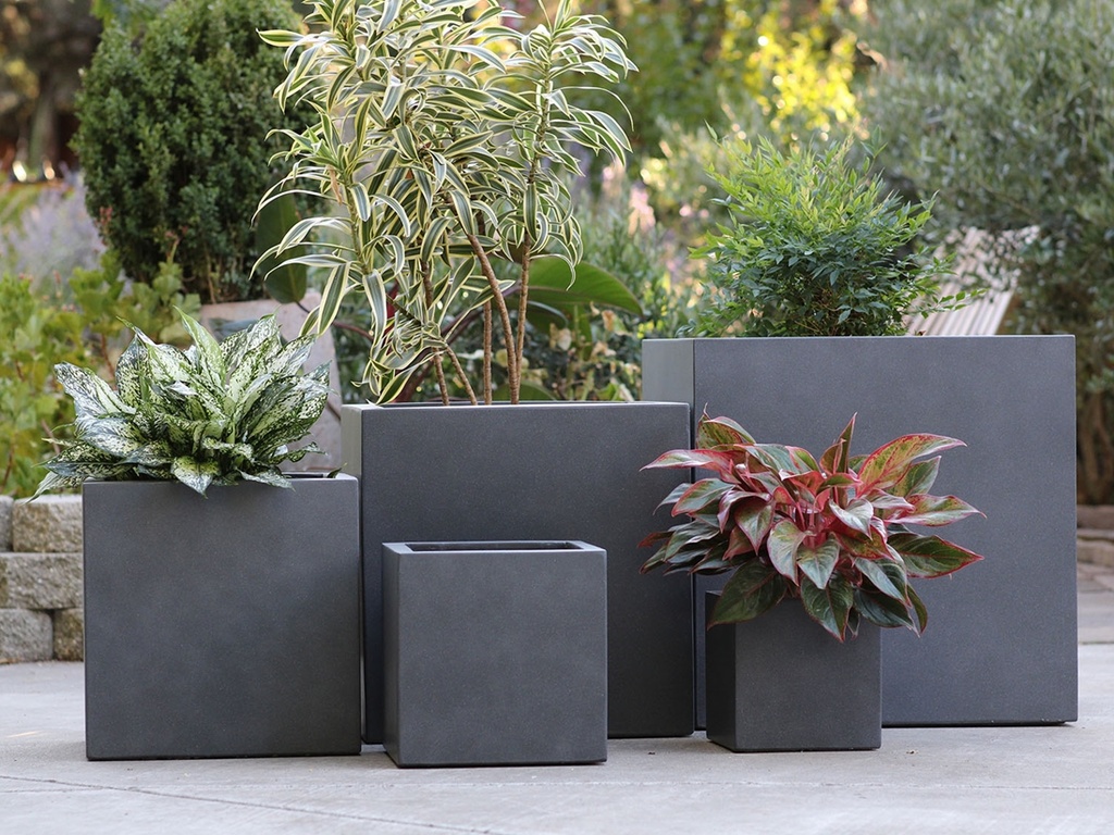 [FG-3002ESG-S5] CUBE PLANTER, ECOSTONE GREY, SET OF 5-23.5"x23.5"x23.5", 19.5"x19.5"x19.5", 15.5"x15.5"x15.5", 12"x12"x12", 10"x10"x10"