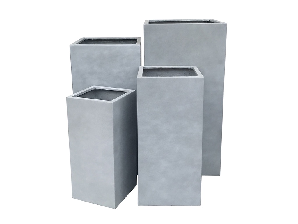 [FG-3003CGY-S4] TALL SQUARE PLANTER, CEMENT GREY, SET OF 4-15.5"x15.5"x31.5", 13.5"x13.5"x27.5", 11"x11"x23.5", 9"x9"x19.5"