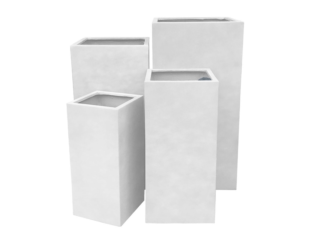 [FG-3003PWH-S4] TALL SQUARE PLANTER, PURE WHITE, SET OF 4-15.5"x15.5"x31.5", 13.5"x13.5"x27.5", 11"x11"x23.5", 9"x9"x19.5"