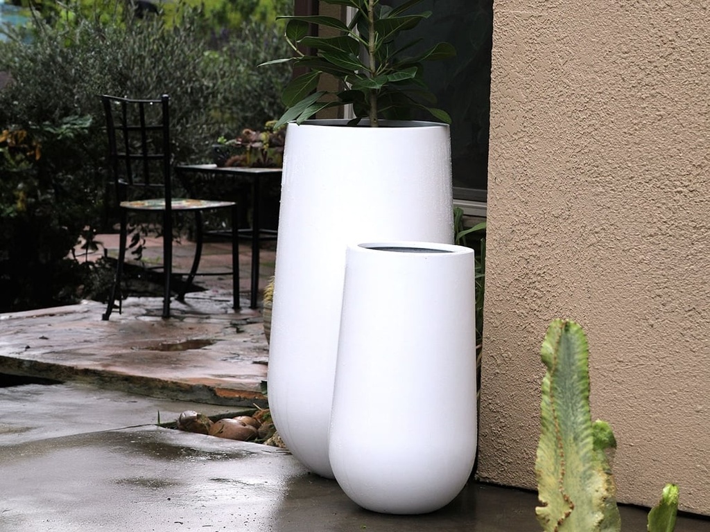 TALL TRUNK PLANTER, GLOSSY WHITE, SET OF 2- 21.5"X39.5", 15.5"X27.5"