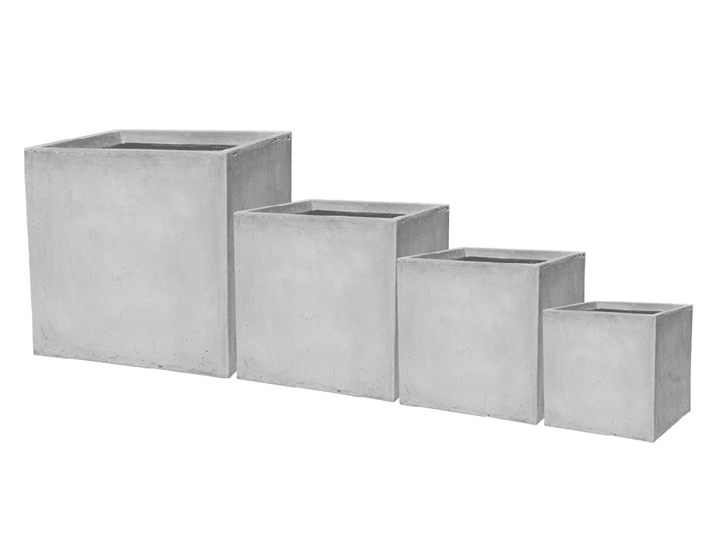 [FS-0001CLG-S4] CUBE FIBER PLANTER, CONCRETE LIGHT GREY, SET OF 4 - 20.0"x20.0", 16.0"x16.0", 12.0"x12.0", 10.0"x10.0"