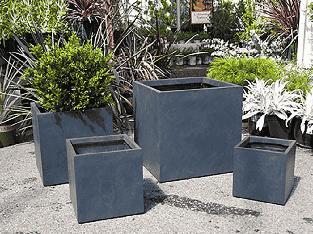 [FS-0001DGY-S4] CUBE FIBER PLANTER, DARK GREY, SET OF 4-  20.0"x20.0", 16.0"x16.0", 12.0"x12.0", 10.0"x10.0"