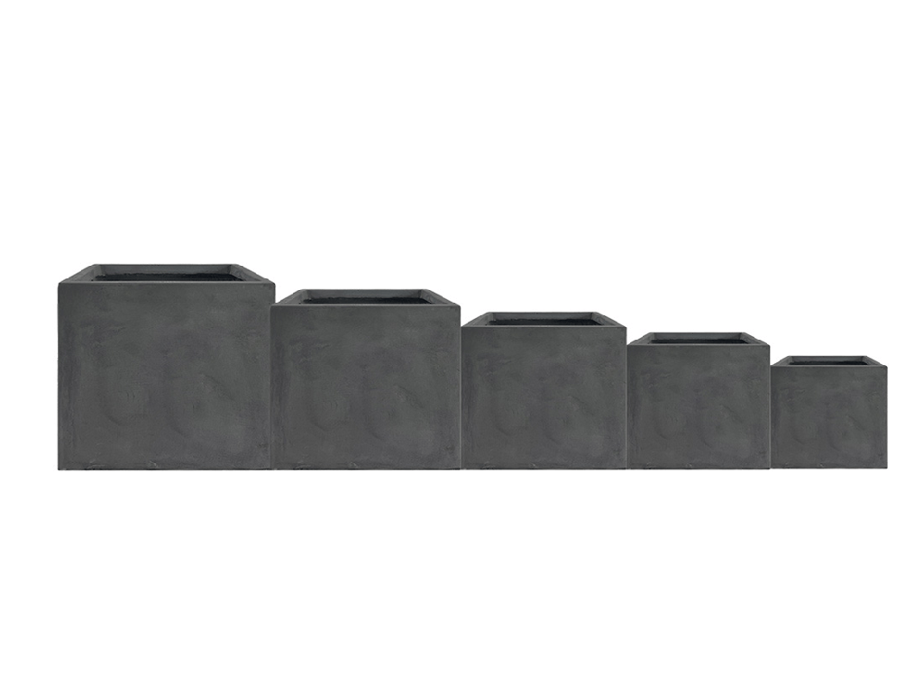 [FS-0001DGY-S5] CUBE FIBER PLANTER, DARK GREY, SET OF 5- 24.0"x24.0", 20.0"x20.0", 16.0"x16.0", 12.0"x12.0", 10.0"x10.0"