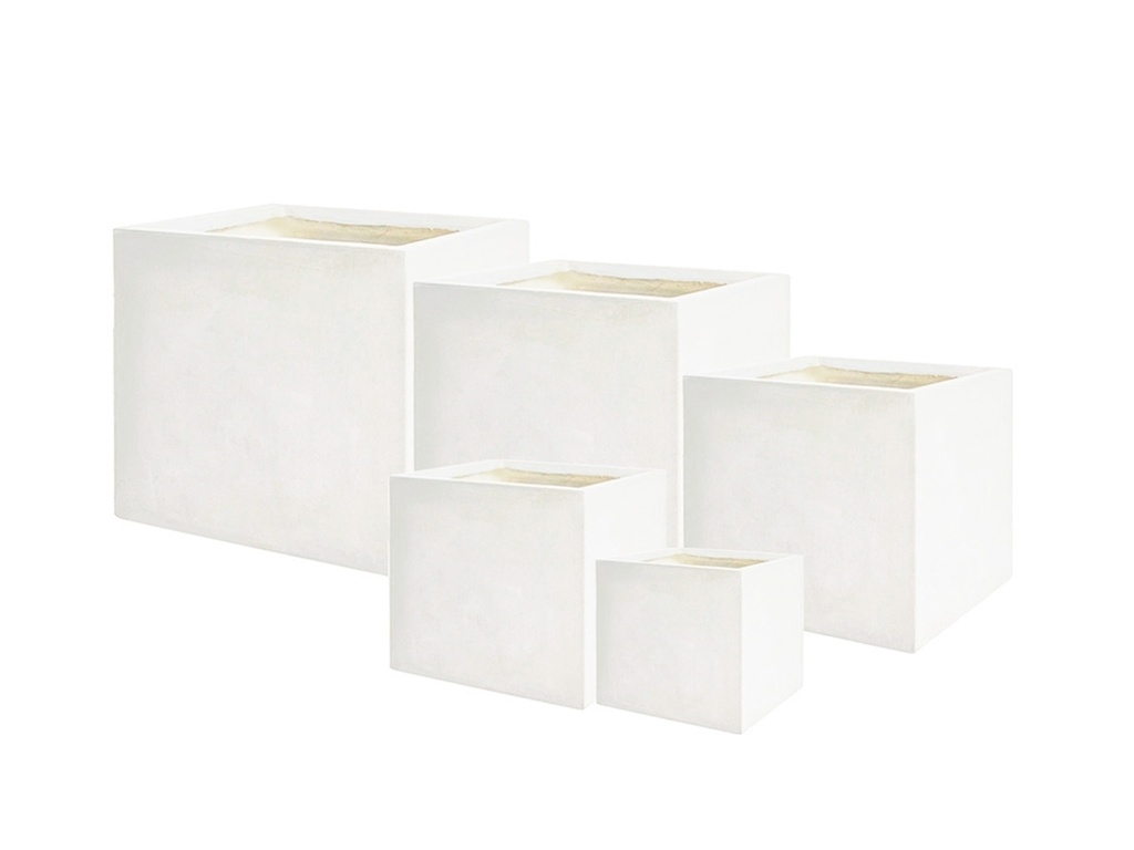 [FS-0001VWH-S5] CUBE FIBER PLANTER, VINTAGE WHITE, SET OF 5 - 24.0"x24.0", 20.0"x20.0", 16.0"x16.0", 12.0"x12.0", 10.0"x10.0"