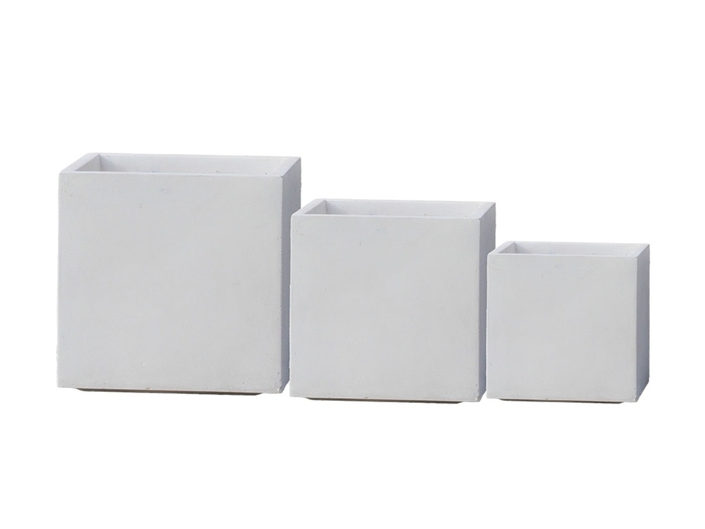 [FS-0003CMW-S3] CUBE PLANTER CEMENT WHITE, SET OF 3- 14"x14", 12"x11.5", 9.5"x8.5"