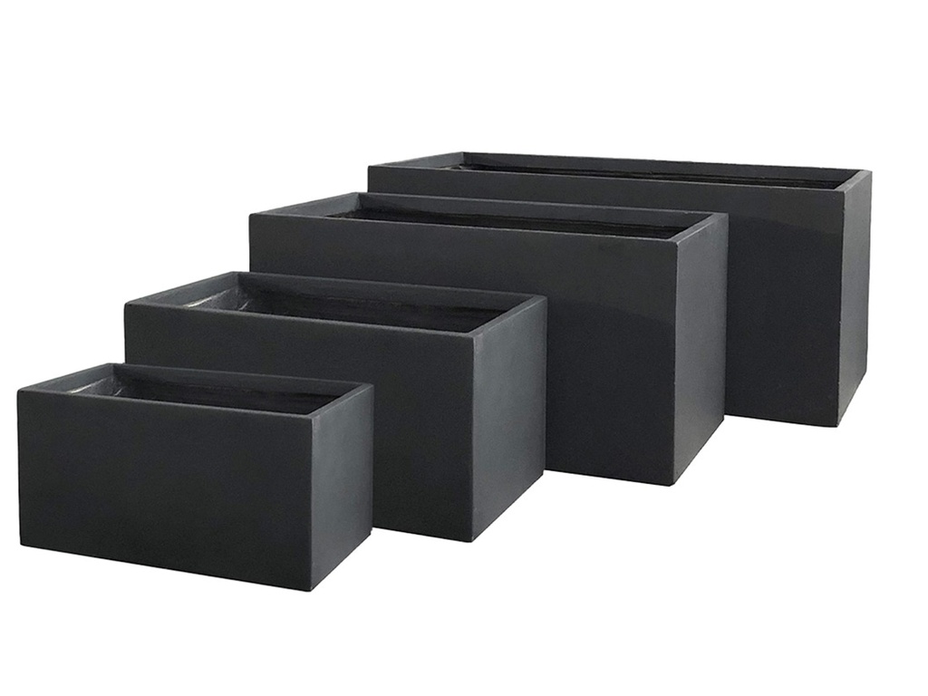 [FS-0147BLK-S4] RECTANGULAR IBER PLANTER, BLACK, SET OF 4 - 38.5"x15.5"x17.5", 31.5"x13.0"x15.5", 23.5"x10.0"x12.0", 19.5"x7.5"x8.0", ABCD