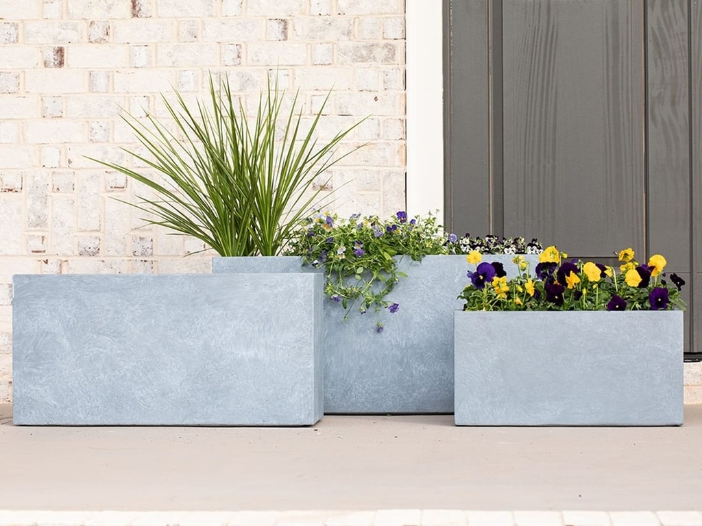 [FS-0147CLG-S2] RECTANGULAR FIBER PLANTER, CONCRETE LIGHT GREY, SET OF 2 - 32.0" X 13.0" X 15.5", 24.0" X 10.5" X 12.0", BC