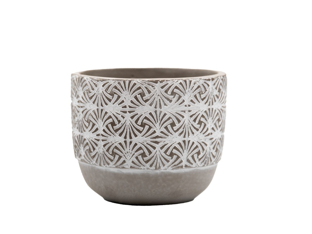 [IC-0018CCG-C18] FLOWER PATTERN POT, CONCRETE GREY, 5.5"X4.5"