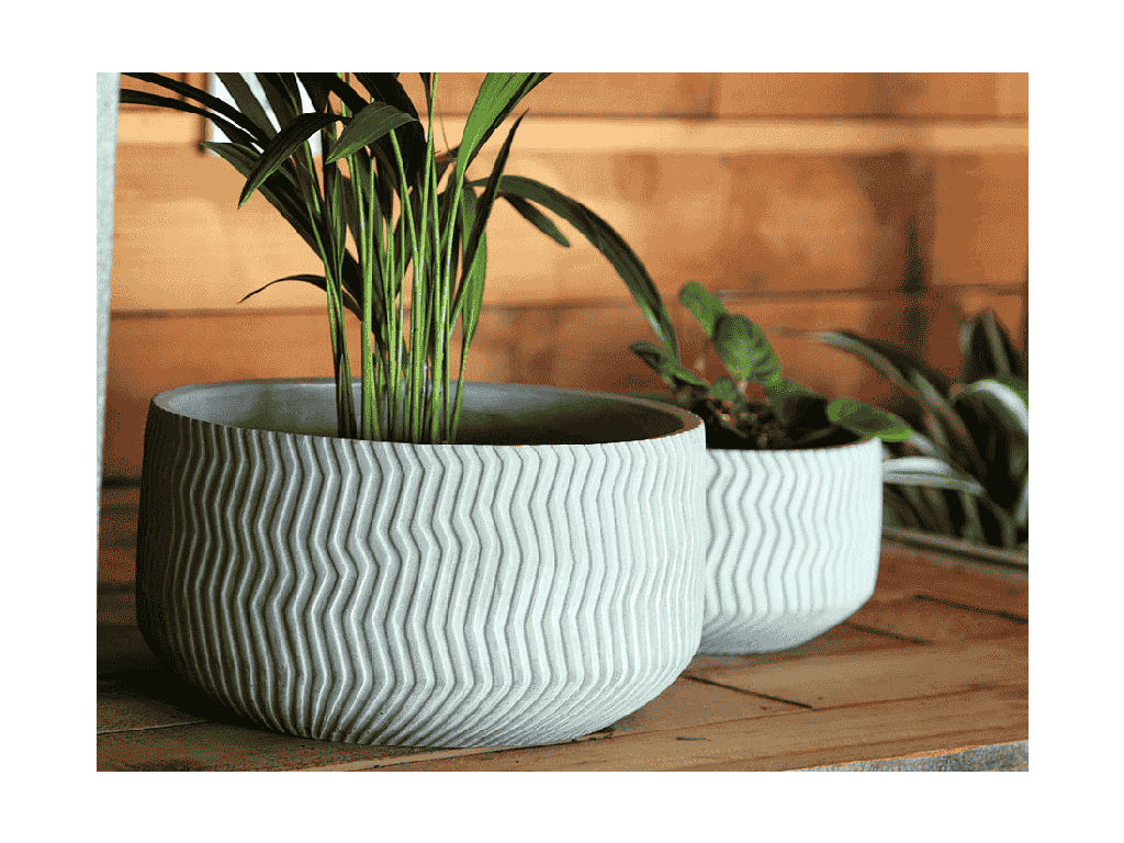 [IC-0025GCC-C8] CORRUGATED BOWL PLANTER GREY CONCRETE 7.0_X3.5_ SOLD IN CASE OF 8