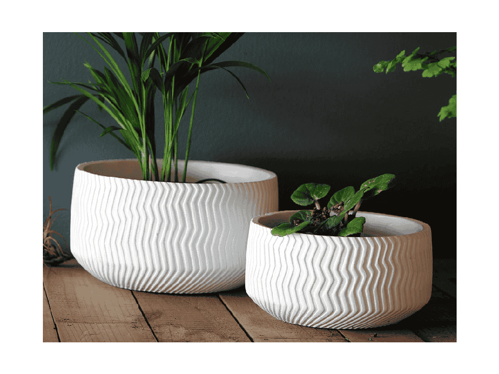 [IC-0025WCC-C8] CORRUGATED BOWL PLANTER WHITE CONCRETE 7.0_ X 3.5_ SOLD IN CASE OF 8