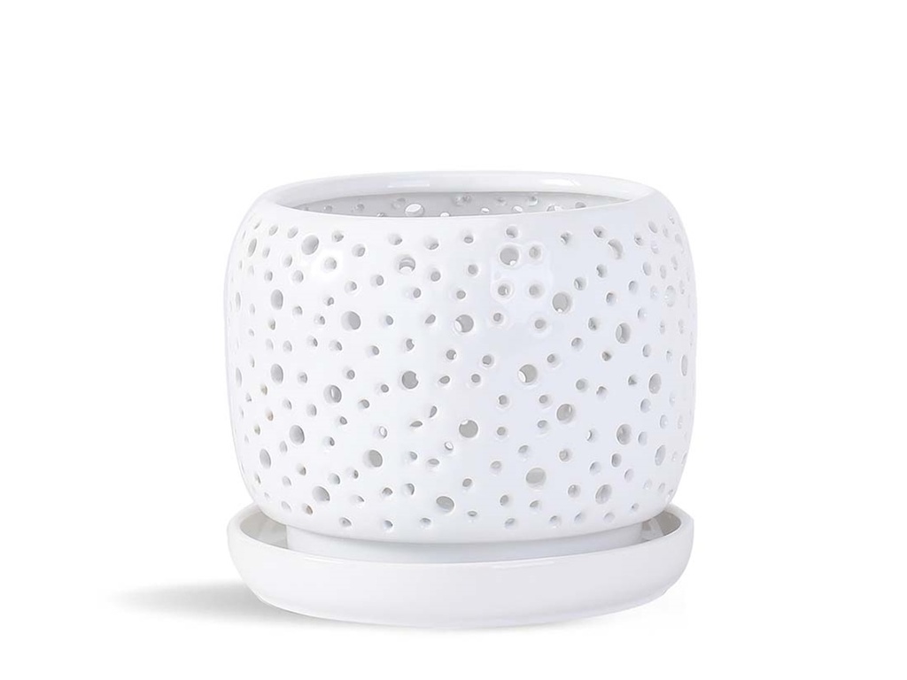 [IP-DO2359BWH-A-C4] RAIN DROP ORCHID PLANTER,BRIGHT WHITE, 7.5"X6.5", CASE OF 4