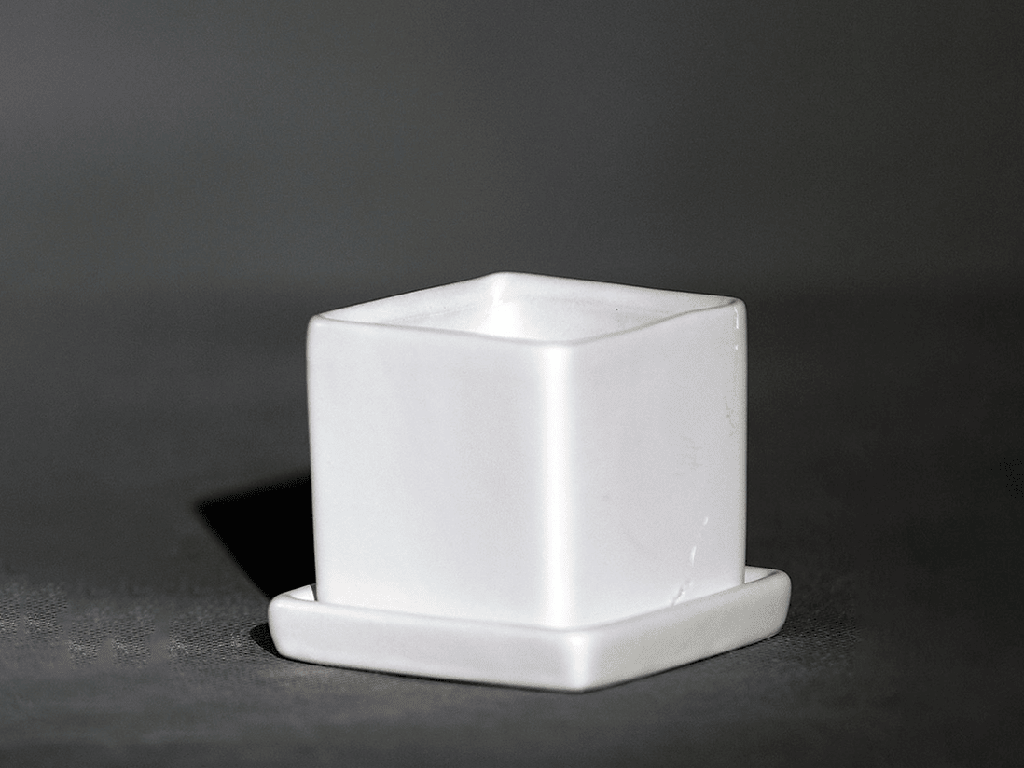 [IP-MD2061MWH-C12] CUBE POT WITH DETACHED SAUCERS, MATTE WHITE, 2.5"x2.5", SOLD IN CASE OF 12