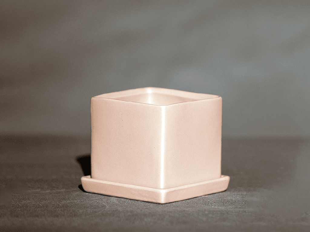 [IP-MD2064MPK-C12] CUBE POT WITH DETACHED SAUCERS, MATTE PINK, 4.5"x3.5", SOLD IN CASE OF 12