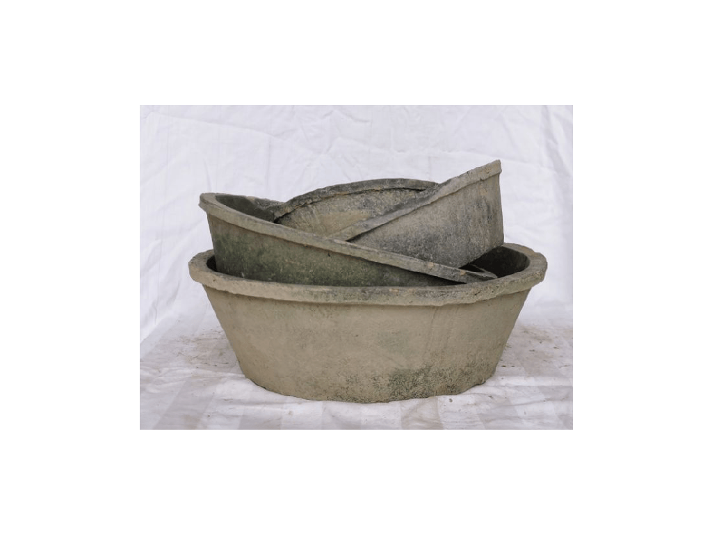 [IP-T1014MBS-S4-C2] NEWBURY TERRA COTTA FARM POTS, MOSSED BLACKSTONE, 12.0"X4.0", 9.5"X3.0", 9.0"X2.5", 6.0"X2.0" (SOLD IN CASE OF 2 SETS)