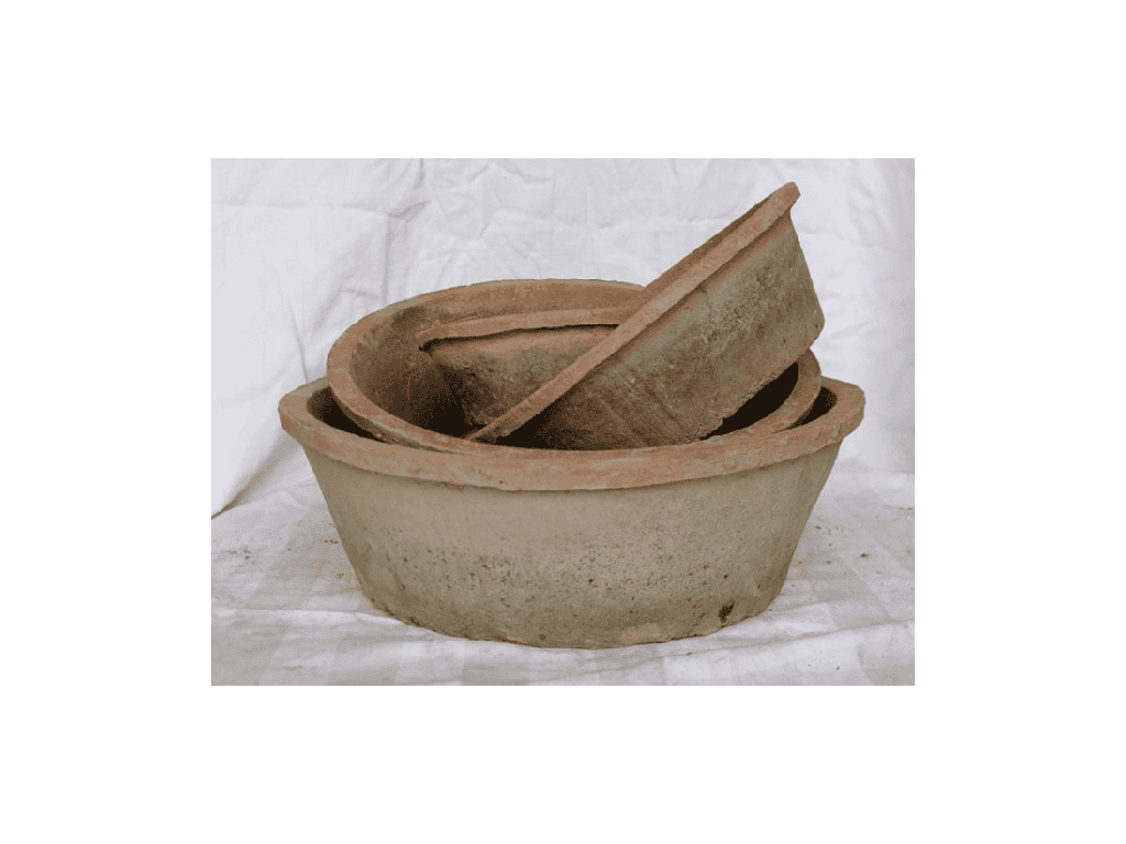 [IP-T1014MRS-S4-C2] NEWBURY TERRA COTTA FARM POTS, MOSSED REDSTONE, 12.0"X4.0", 9.5"X3.0", 9.0"X2.5", 6.0"X2.0" (SOLD IN CASE OF 2 SETS)