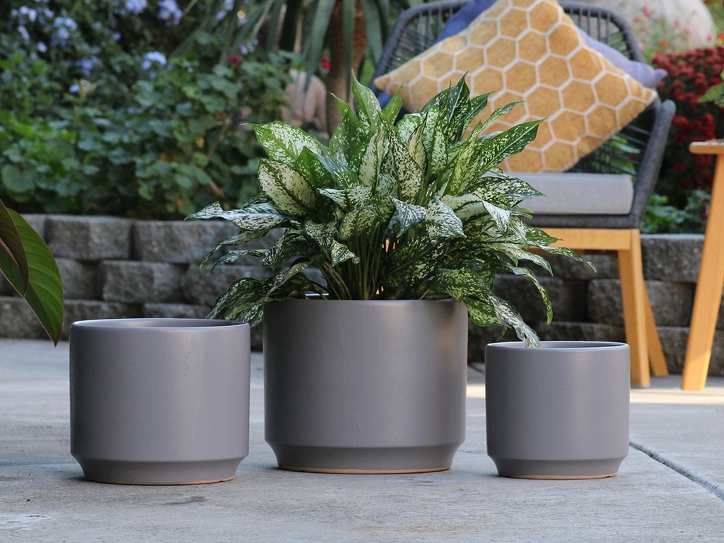 [PC-3306HGY-S3] LARGE COMET PLANTER , HEATHER GREY, SET OF 3- 12"X10" 10"X8.5" 8"X8"