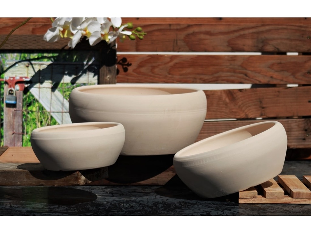 [PC-3307ICL-S3] BONSAI BOWL PLANTER, IVORY CLAY, SET OF 3- 13.5"X6.0", 11.0"X4.5", 8.5"X3.5"