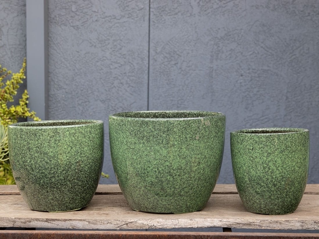 [PC-3309PKG-S3] LARGE JUPITER PLANTER, PEACOCK GREEN, SET OF 3- 15.5"X14", 13"X12", 10"X10"