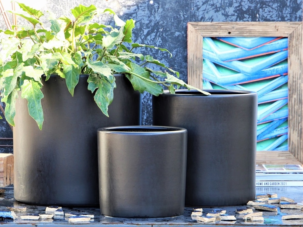 [PC-3503SBL-S3] DRACAENA PLANTER, STEEL BLACK, SET OF 3- 16"X16", 13"X13", 10.5"X10"