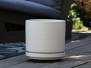 MID MODERN PLANTER WITH DETACHED SAUCER, CLOUD WHITE, 12.0"X10.5", 12.0"X2.5"