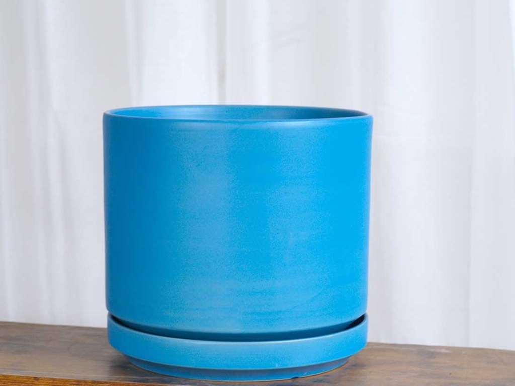 [PC-D3250SCL-B] MID MODERN PLANTER WITH DETACHED SAUCER, SAPPHIRE BLUE (SCL), 14.0"X12.0", 14.0"X2.5"