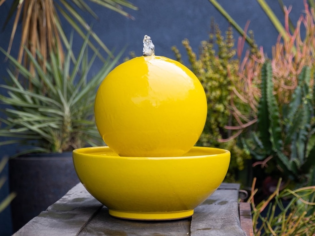 [PC-FTN13BBB] MORNING SUN SPHERE FOUNTAIN, BUMBLE BEE BRIGHT, 10"x10" (Base 17.5"x7.5")