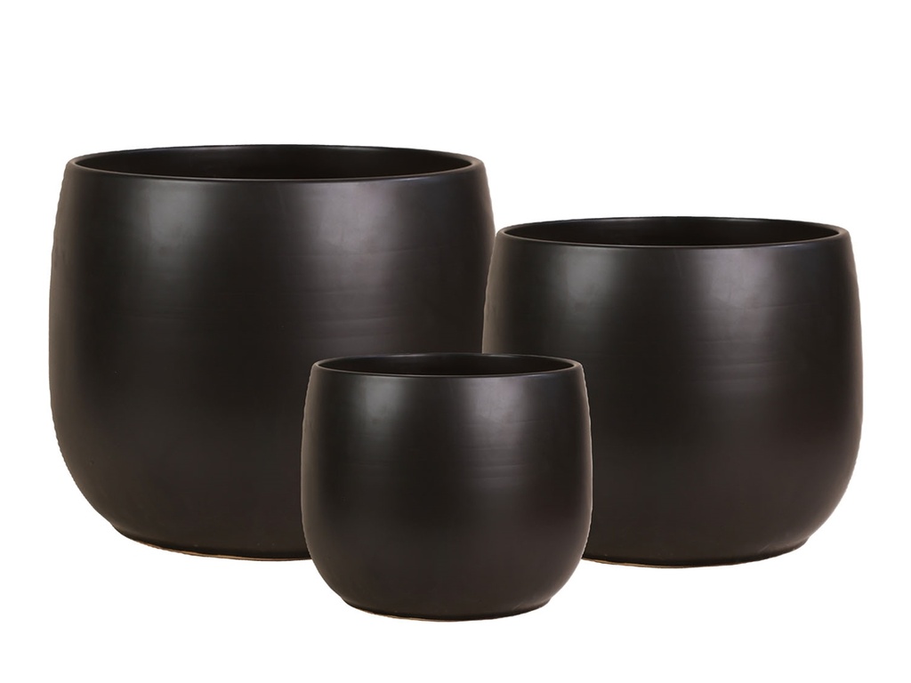 [PD-5001ASB-S3] DAHLIA PLANTER, ASHEN BLACK, SET OF 3- 15"X12.5", 12"X11", 10"X8"